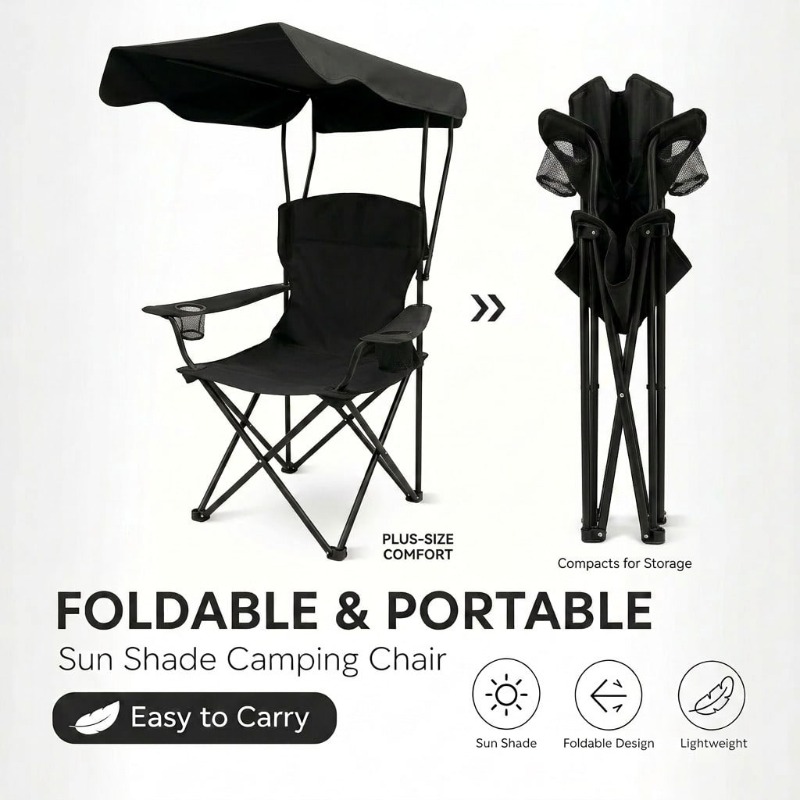 Fishing Equipment Bag - Outdoor Camping Chair With Awning, Foldable